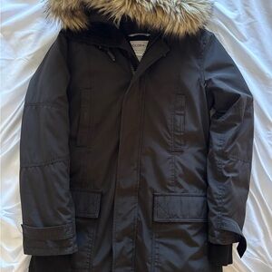 Aritzia Dark Brown Puffer Coat with Faux Fur Trim